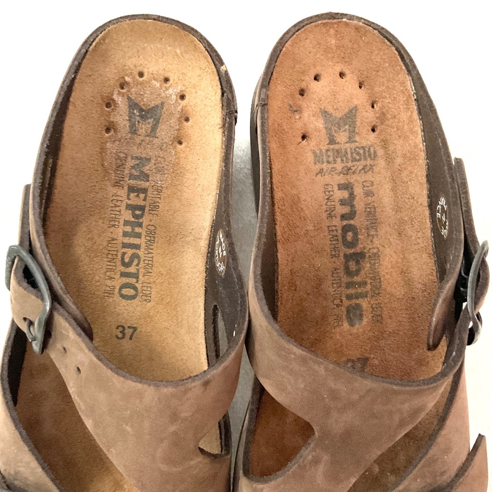 Mephisto Brown Nubuck Leather Terie Wedge Double Buckle Strap Slip on Sz 7/37 - Picture 6 of 16
